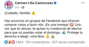 ALERTA CARMEN LILIA CANTUROSAS POR ROBO DE CREDENCIALES DE ELECTOR A TRAVÉS DE FACEBOOK